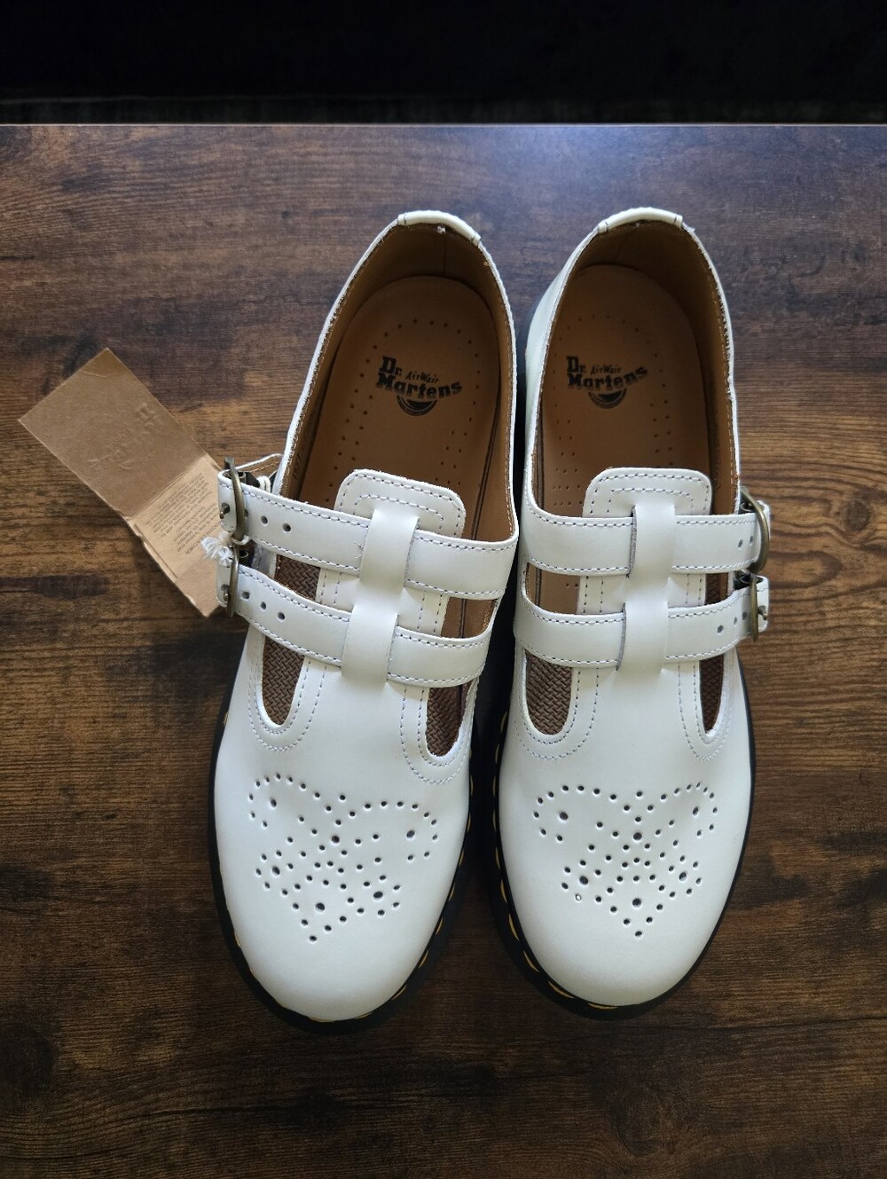 Dr. Martens White Womens' Double-Strap Mary Jane with Heart Perforation size 9